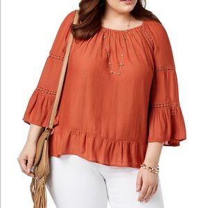 Lane Bryant Cacique Peplum Lace Inset Sleep Top Shirt Orange Plus Size 26//28 4X
